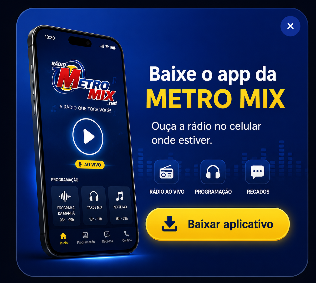 Baixe o aplicativo da Rádio Metro Mix